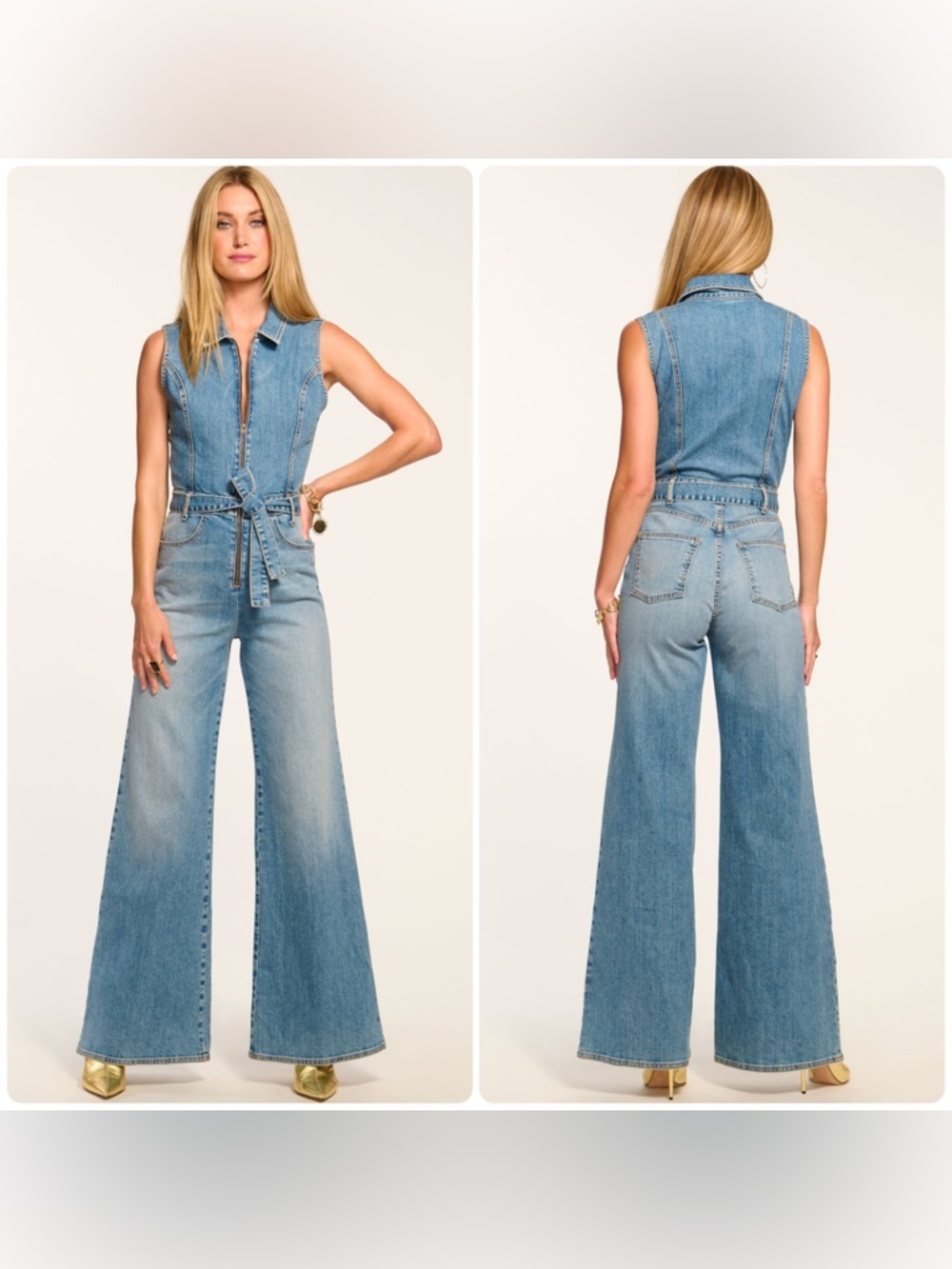 New! Ramy Brook Jemma Denim Wide Leg Belted Jumpsuit 💙 Size 26 NWT! - Picture 2 of 14